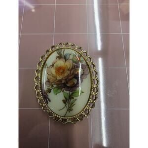 Vintage Hand Painted floral Pin